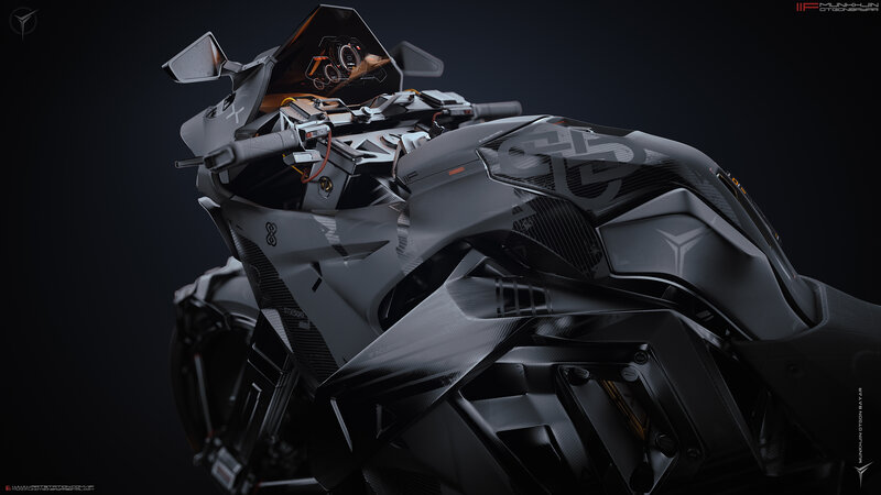 Futuristic Motorcycle — Black, Dark, 3d Render, Dashboard