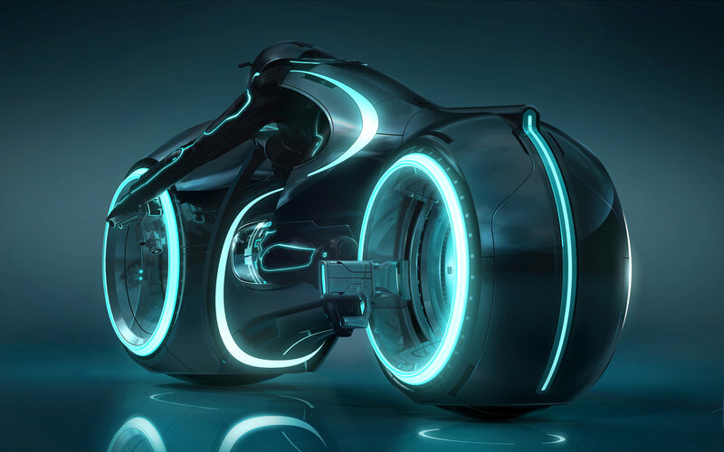 Futuristic Motorcycle — Black, Dark, 3d Render, Glowing Lines