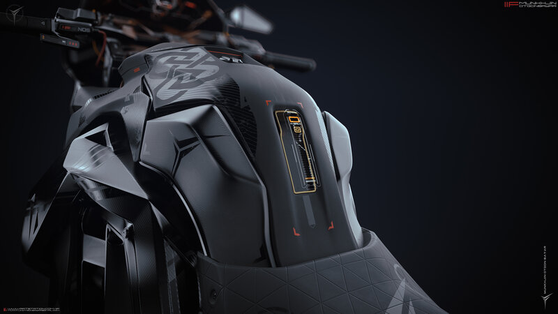 Futuristic Motorcycle — Black, Dark, 3d Render, Handlebars