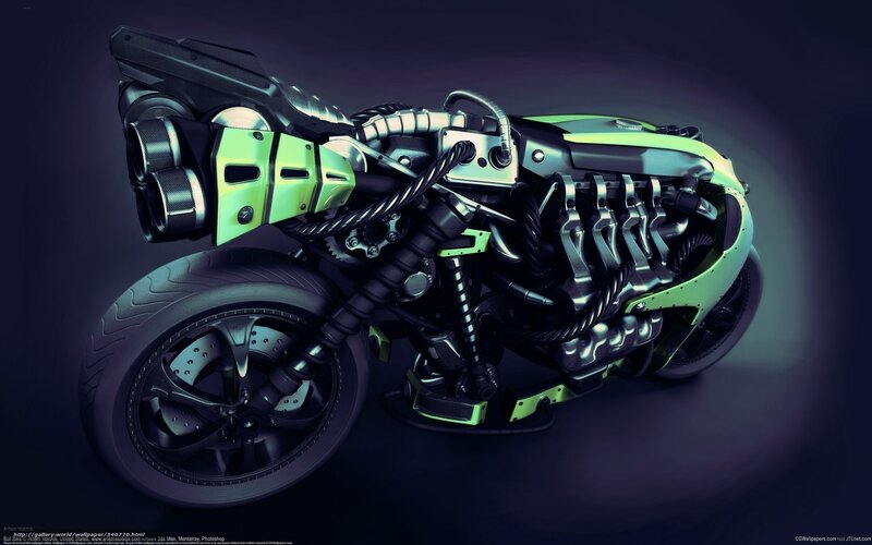Futuristic Motorcycle — Black, Dark
