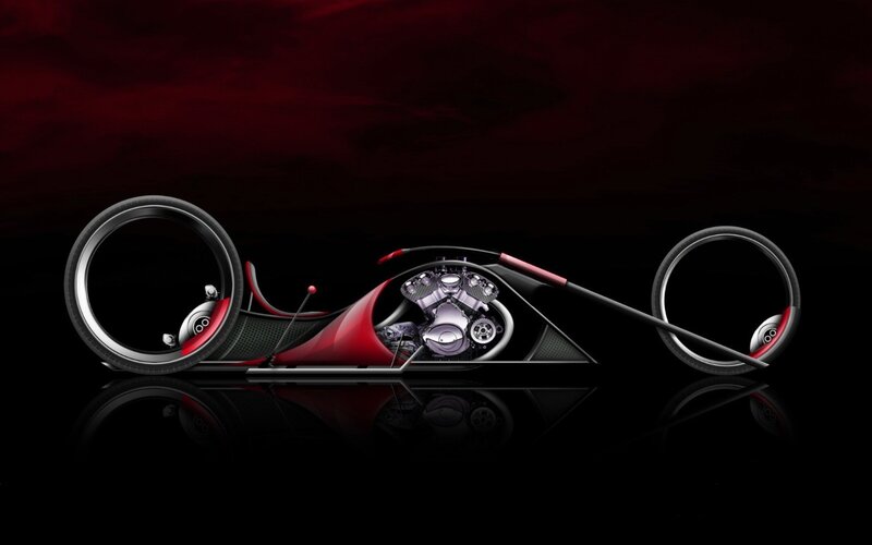 Futuristic Motorcycle — Black, Dramatic, 3d Render, Engine, Wheels