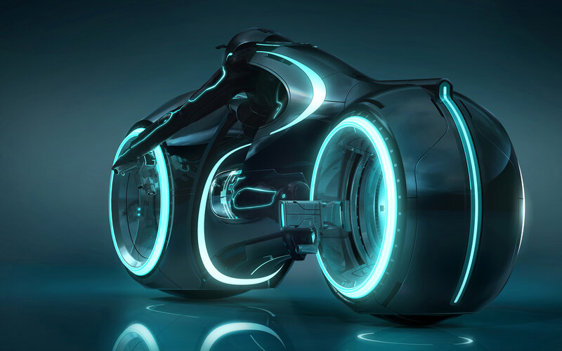 Futuristic Motorcycle — Black, Dramatic, Digital Art, Glowing Lines, Reflective Surface