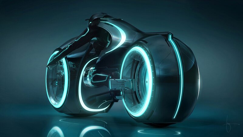 Futuristic Motorcycle — Black, Dramatic, Digital Art, Glowing Lines