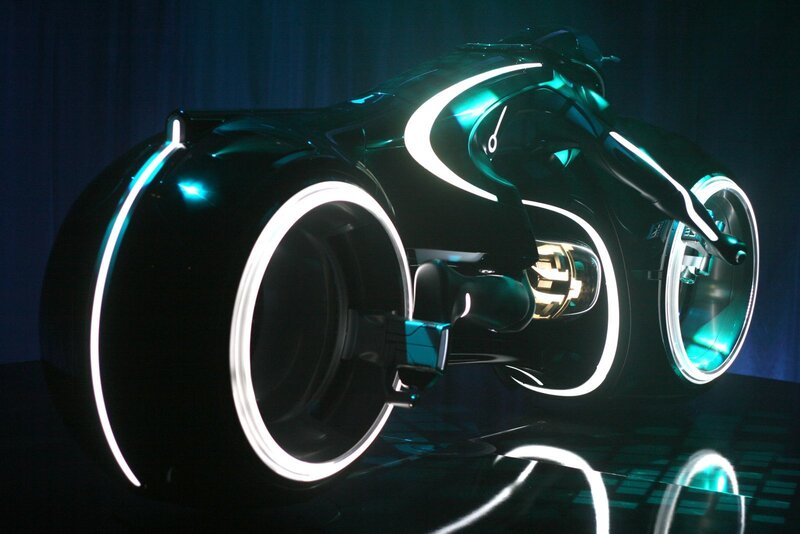 Futuristic Motorcycle — Black, Dramatic, Night, 3d Render, Light Trails