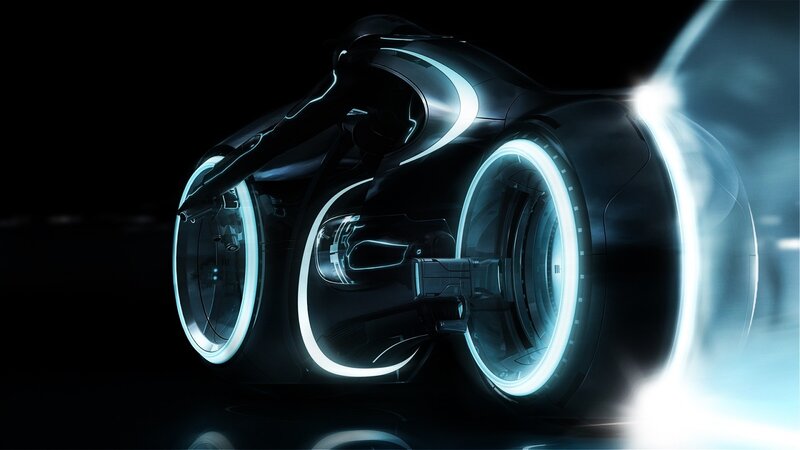 Futuristic Motorcycle — Black, Dramatic, Night, Digital Art, Glowing Wheels