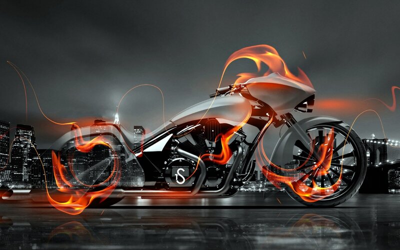 Futuristic Motorcycle — Black, Dramatic, Night, Digital Art