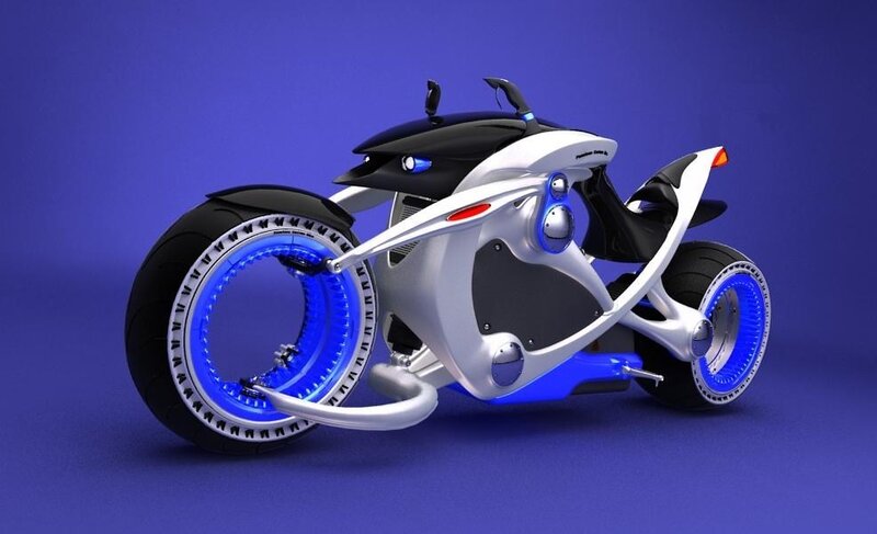 Futuristic Motorcycle — Blue, 3d Render