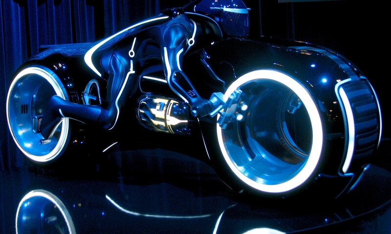Futuristic Motorcycle — Blue, Dramatic, Night, 3d Render, Glowing Lights