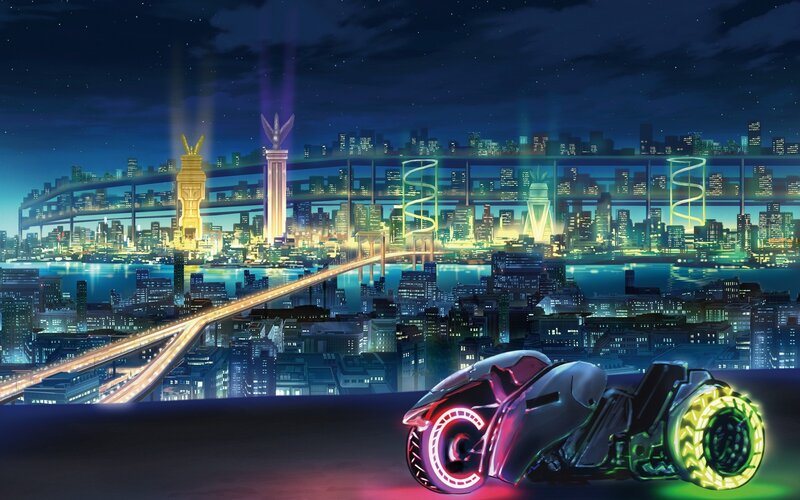 Futuristic Motorcycle — Blue, Dramatic, Night, Digital Art, Cityscape