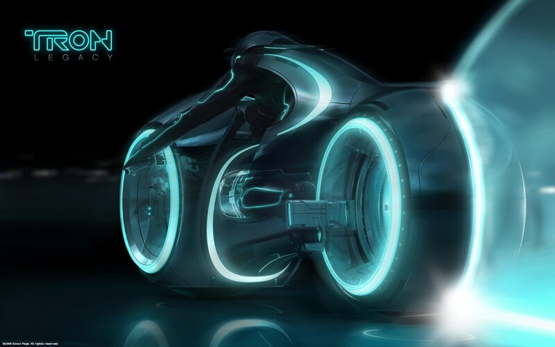 Futuristic Motorcycle — Blue, Dramatic, Night, Digital Art, Glowing Wheels