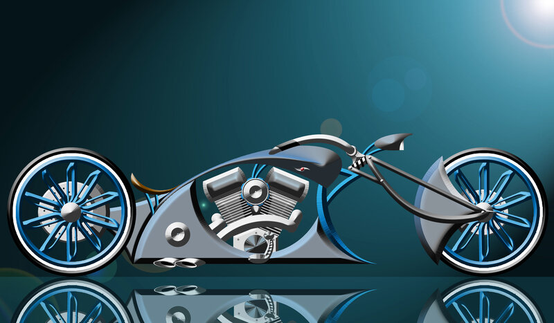 Futuristic Motorcycle — Blue, Dramatic