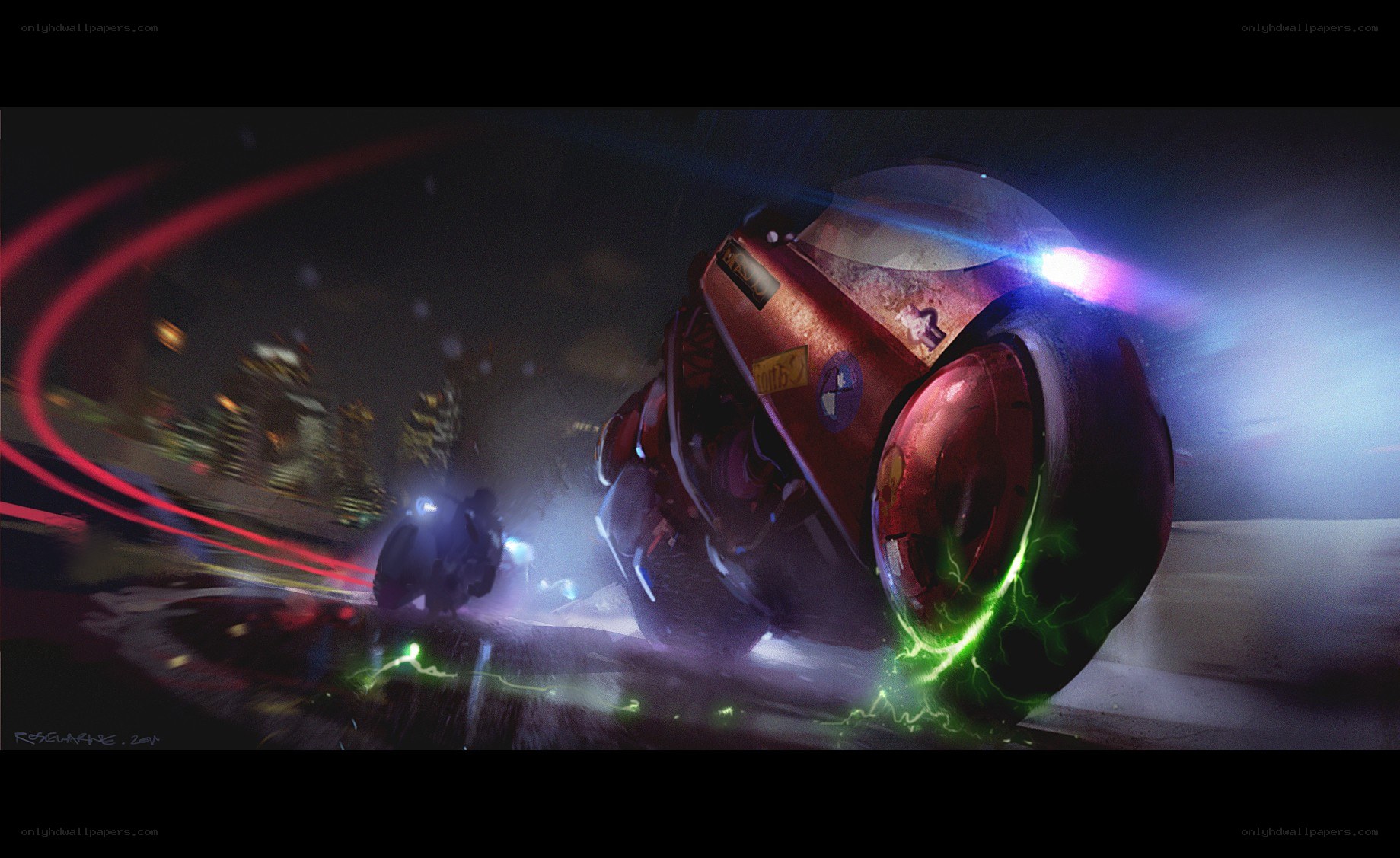 futuristic motorcycle chase