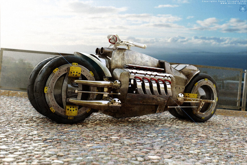 Futuristic Motorcycle — Gray, Dramatic, Afternoon