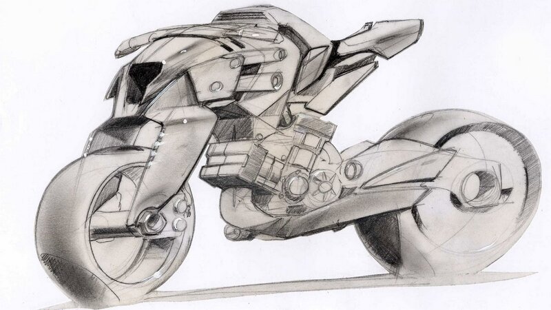 Futuristic Motorcycle — Gray, Dramatic, Illustration