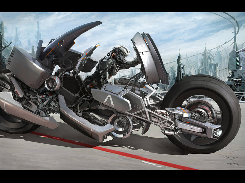 Futuristic Motorcycle — Gray, Dramatic