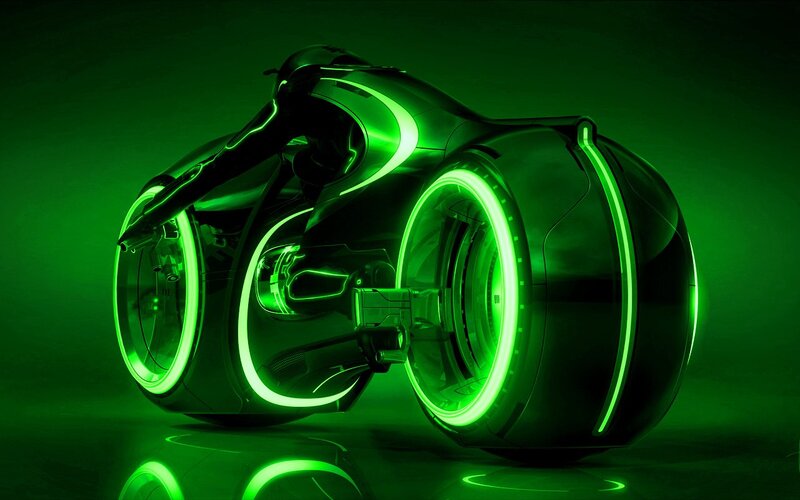 Futuristic Motorcycle — Green, Dramatic
