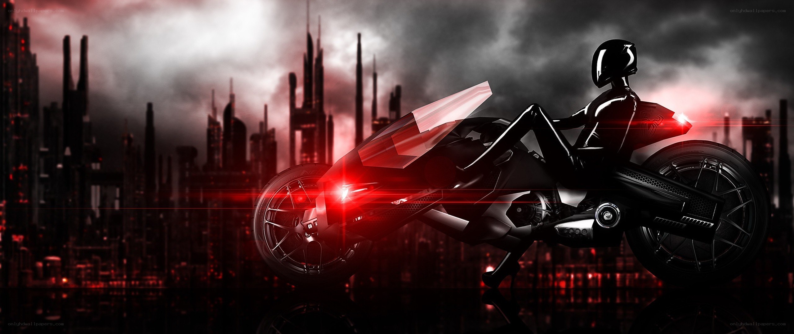 futuristic motorcycle in cyberpunk city