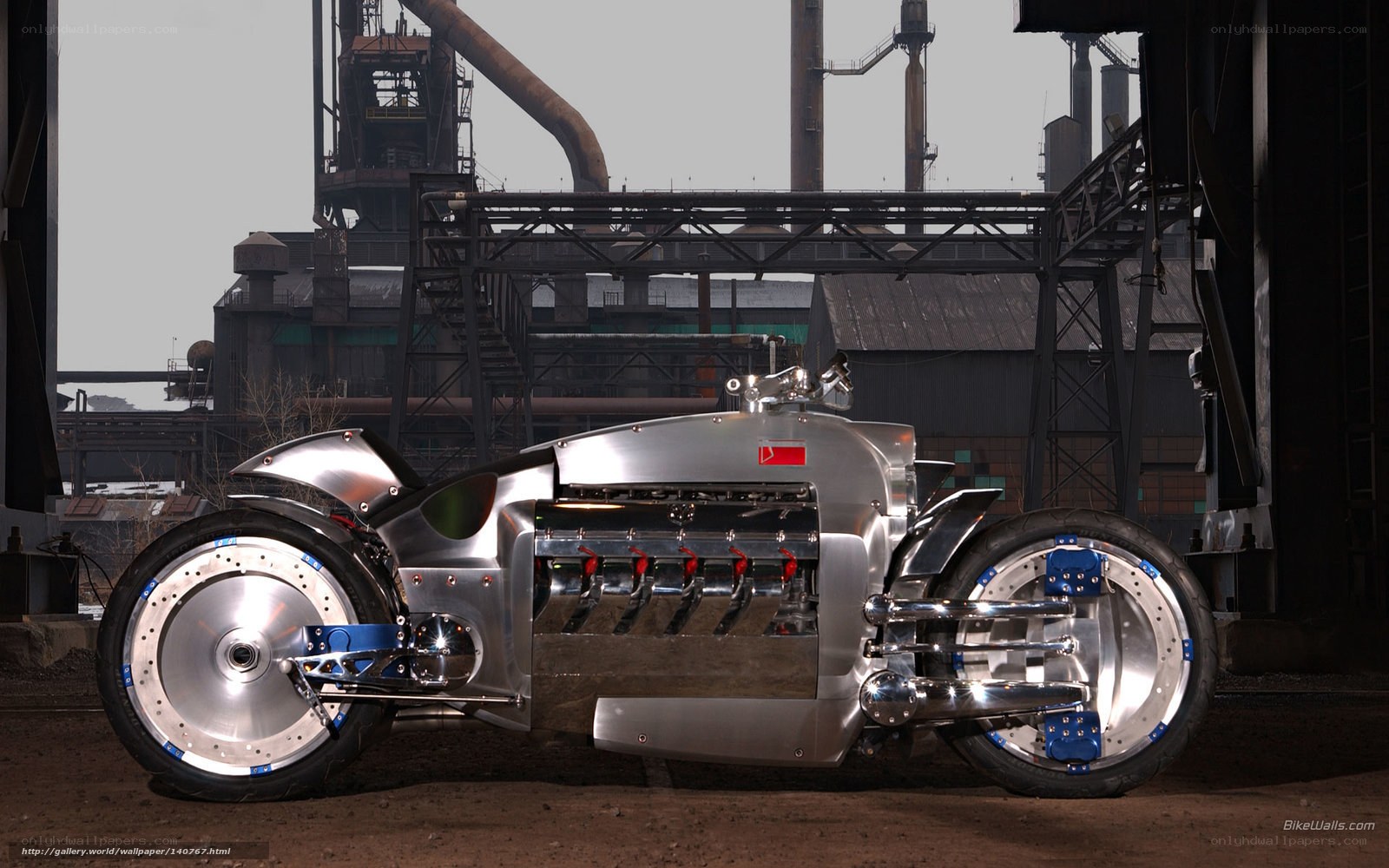 futuristic motorcycle in industrial setting