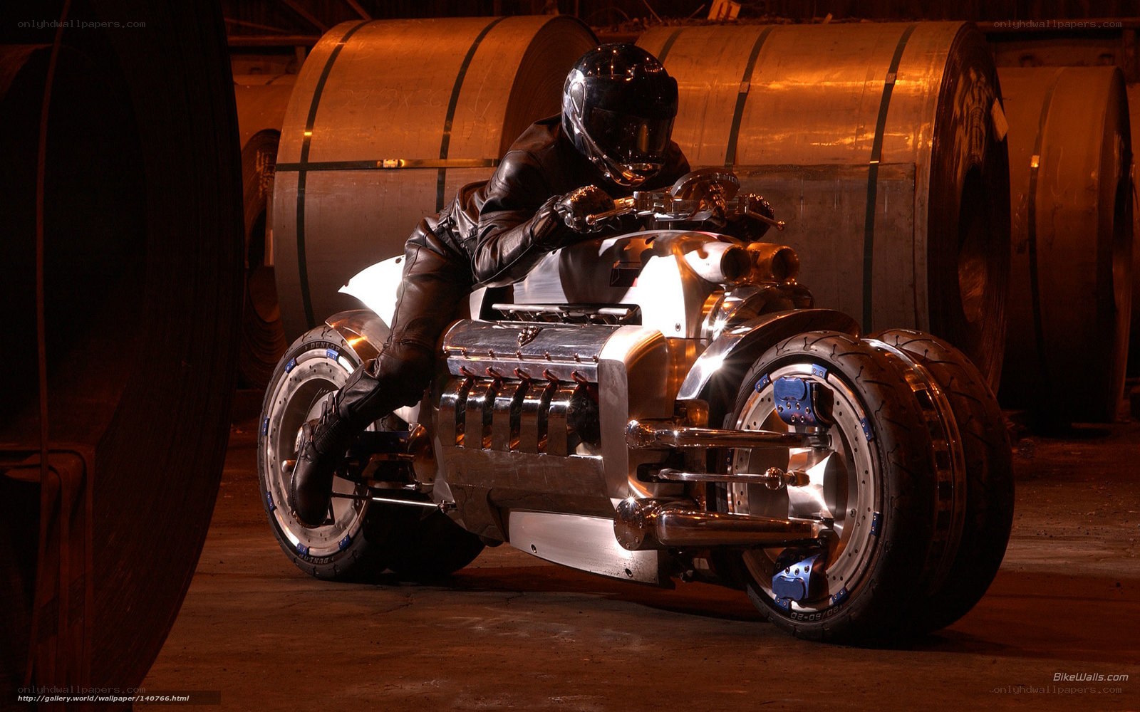 futuristic motorcycle in warehouse