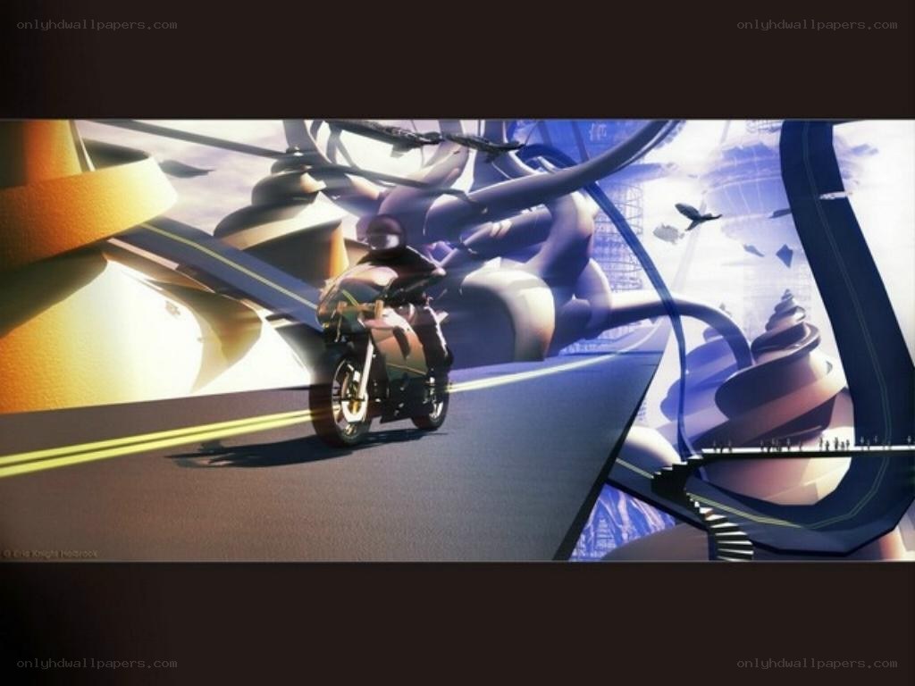 futuristic motorcycle on a curved road