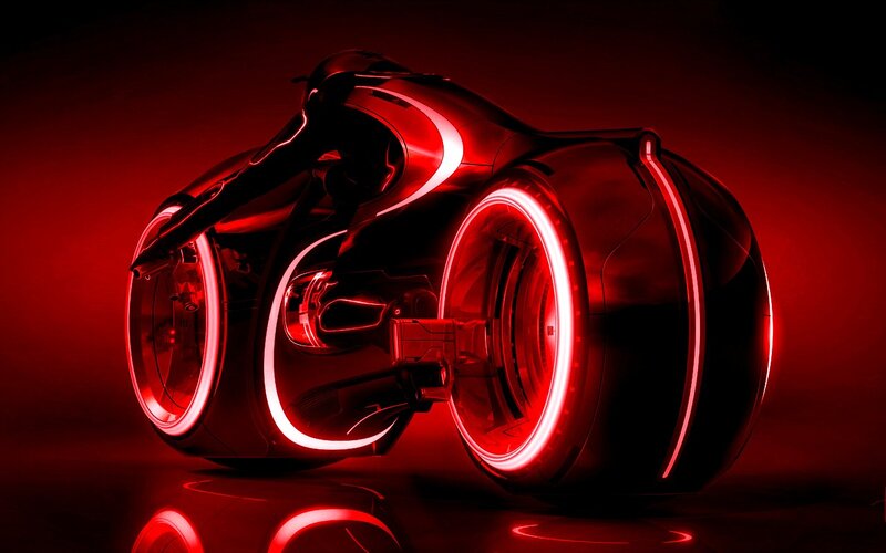 Futuristic Motorcycle — Red, Dramatic, 3d Render, Red Lighting