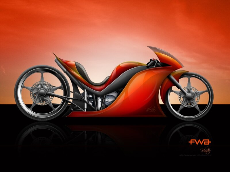 Futuristic Motorcycle — Red, Dramatic, Sunset