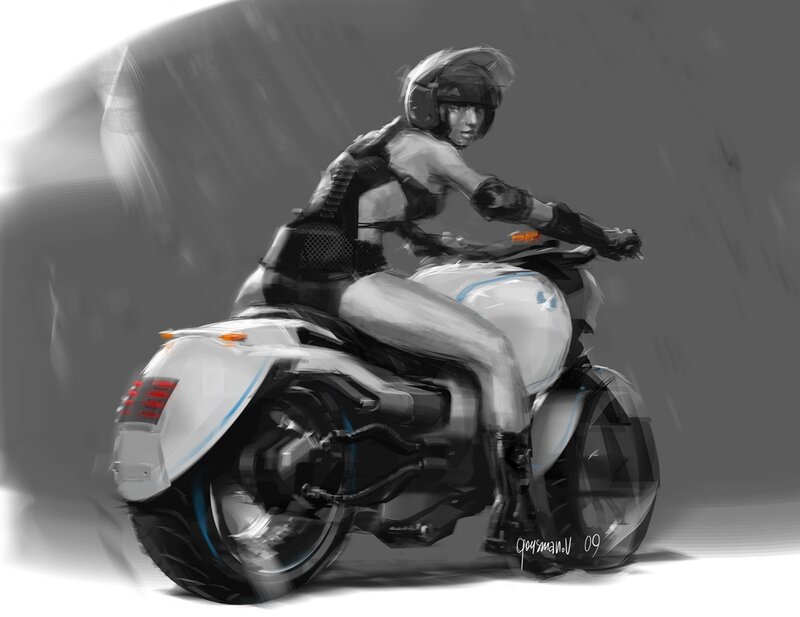 futuristic motorcycle rider