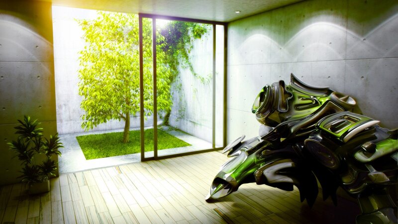 Futuristic Motorcycle Sculpture — Green