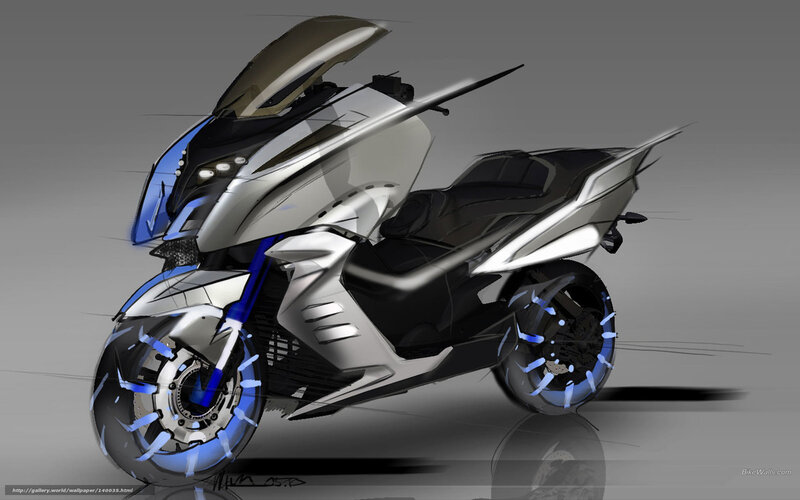 Futuristic Motorcycle — Silver, Digital Art