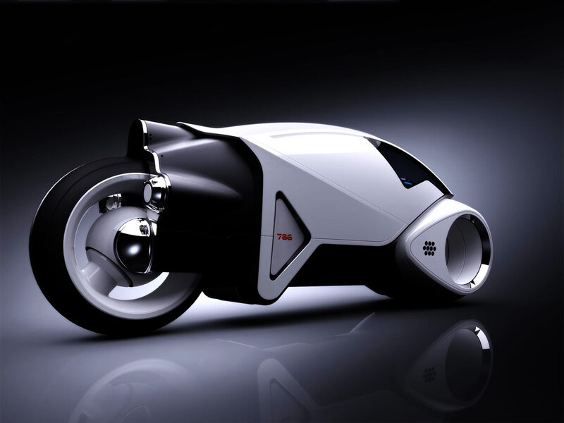 Futuristic Motorcycle — White, Dramatic, 3d Render