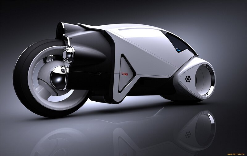 Futuristic Motorcycle — White, Dramatic, 3d Render, Wheel, Cabin