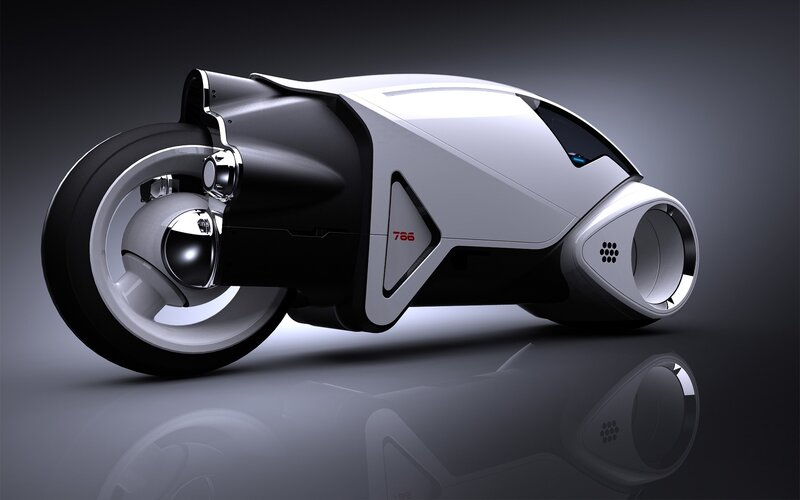 Futuristic Motorcycle — White, Dramatic, 3d Render, Wheel, Seat, Headlight