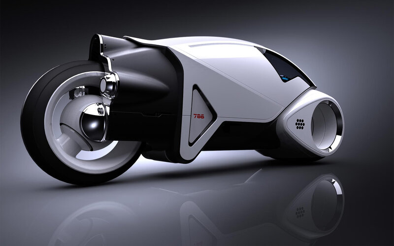 Futuristic Motorcycle — White, Dramatic, 3d Render, Wheel, Seat