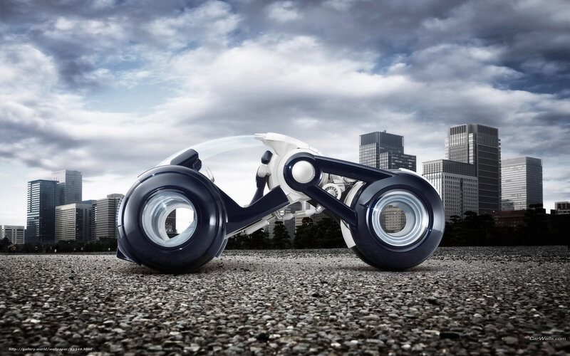Futuristic Motorcycle — White, Dramatic