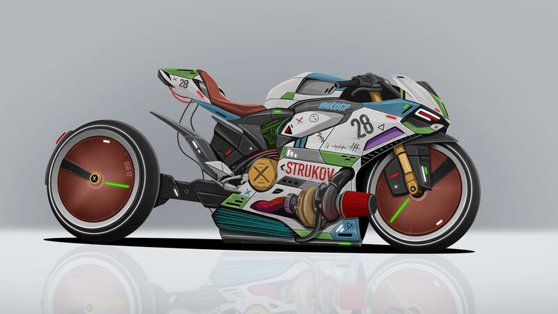 Futuristic Motorcycle — White, Neutral