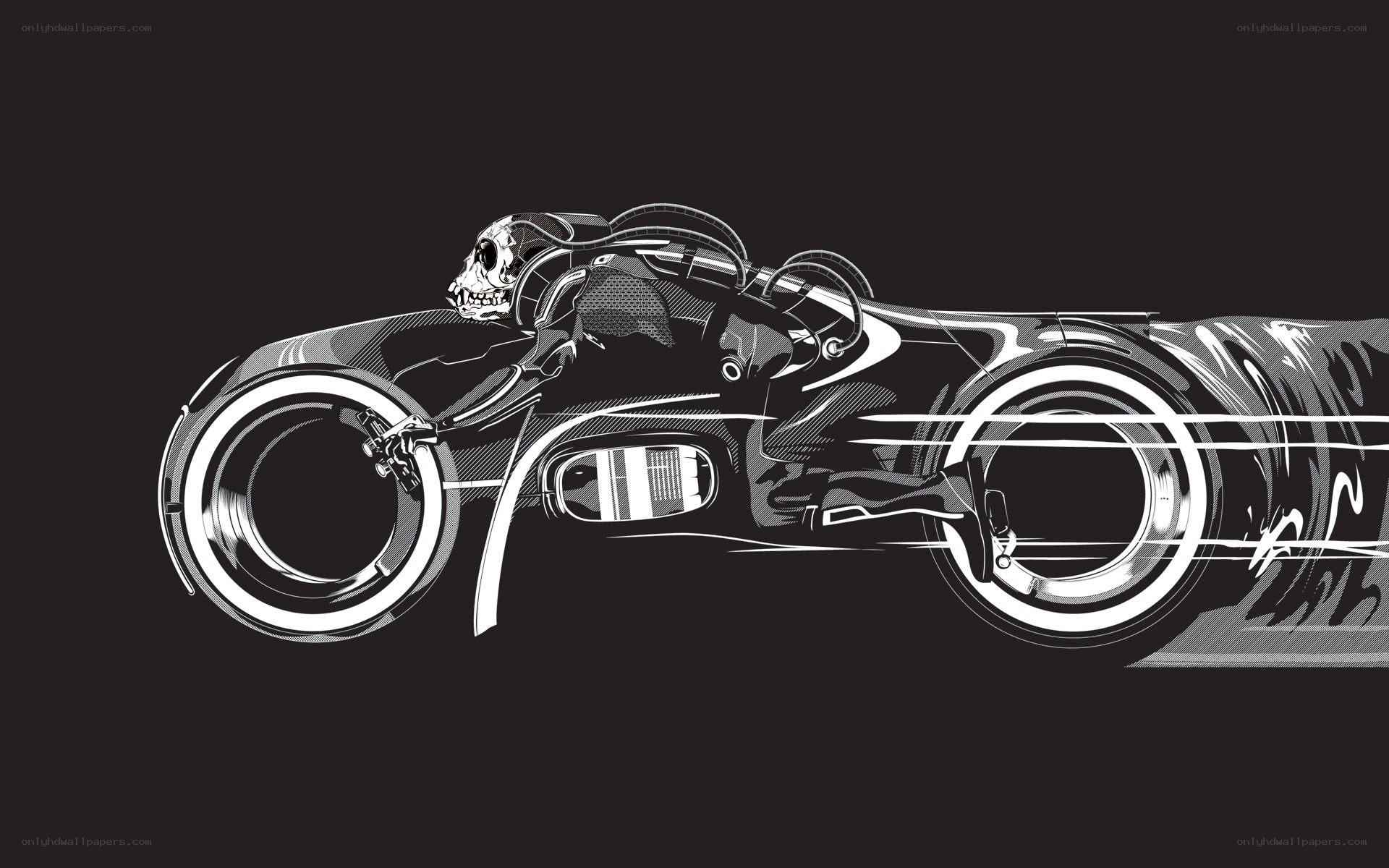 futuristic motorcycle with skull rider