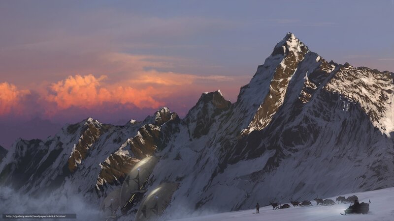 Futuristic mountain base at sunset