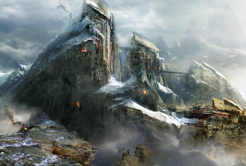 Futuristic Mountain City — Gray
