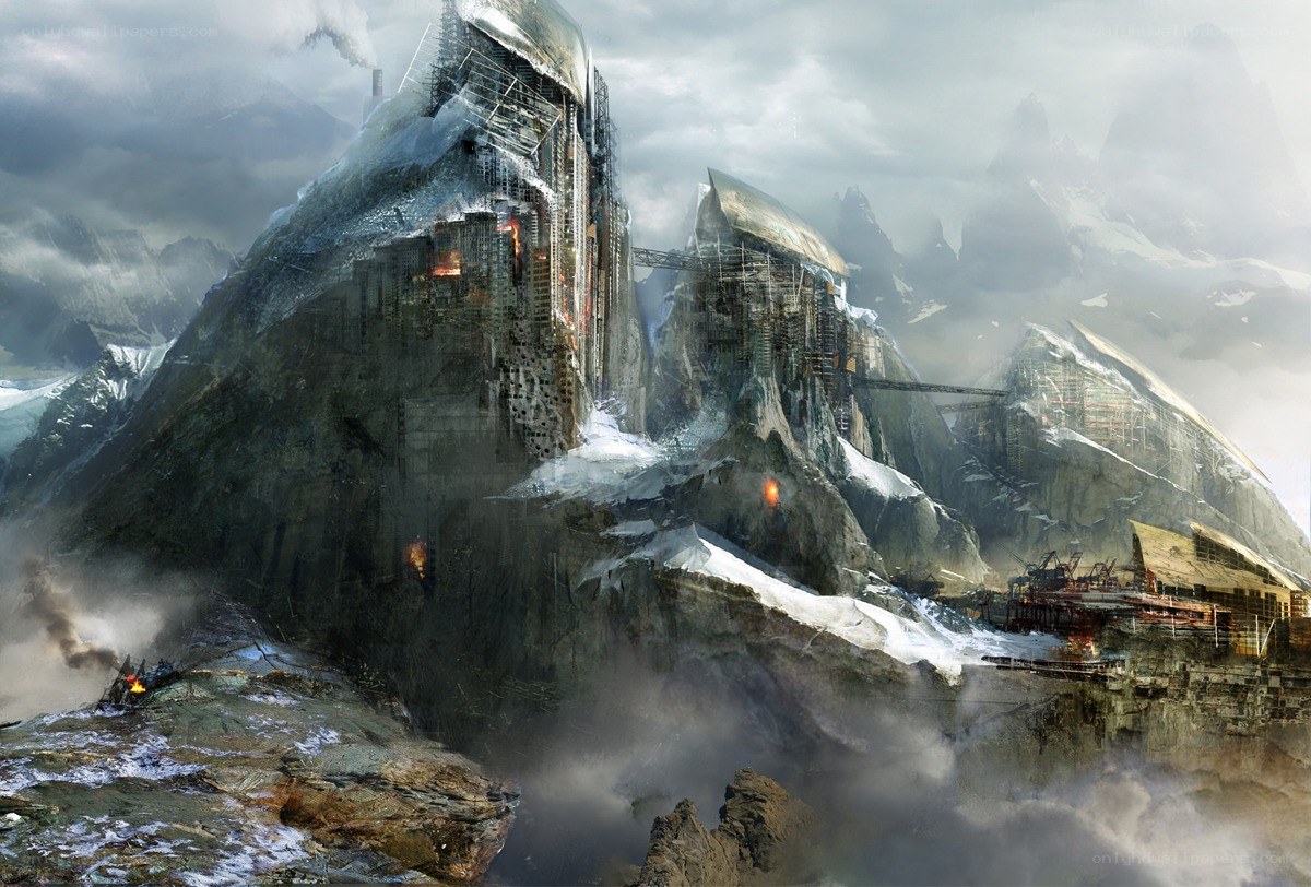 futuristic mountain city