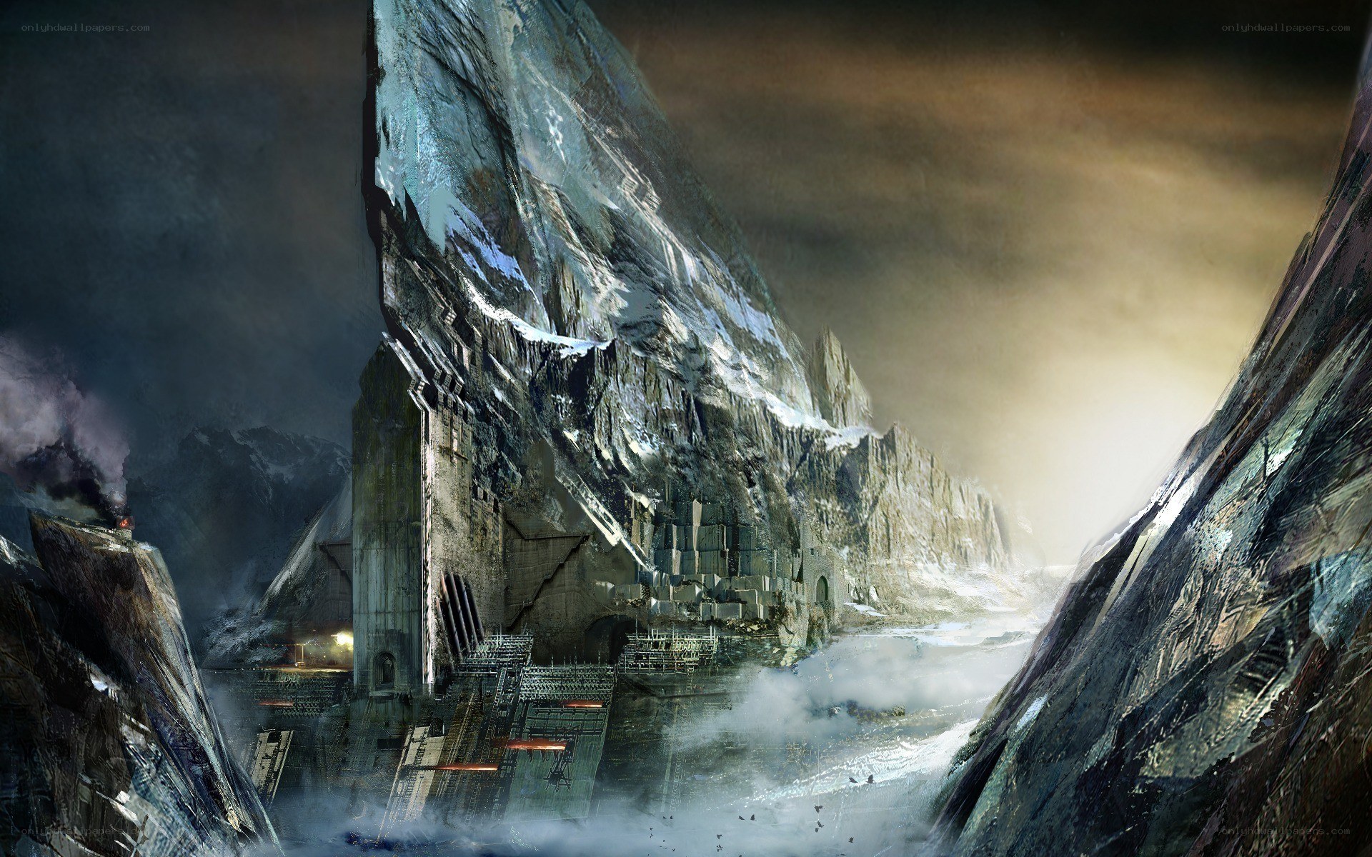 futuristic mountain fortress