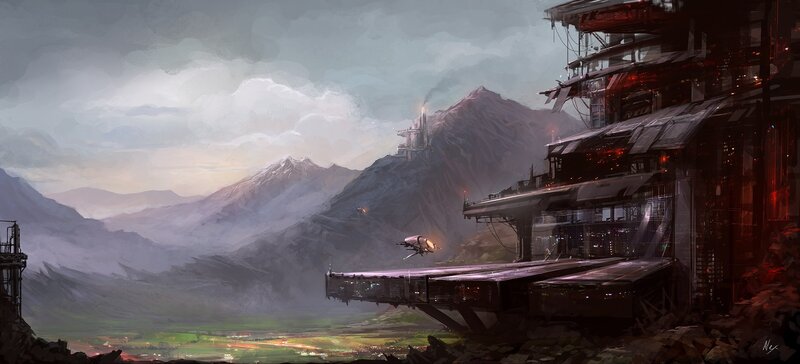 Futuristic mountain outpost