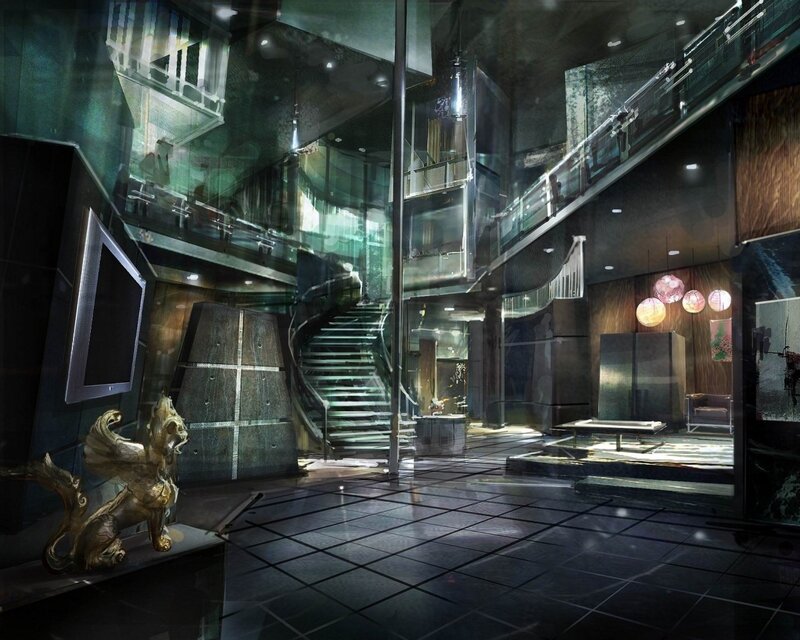 futuristic multi-level interior