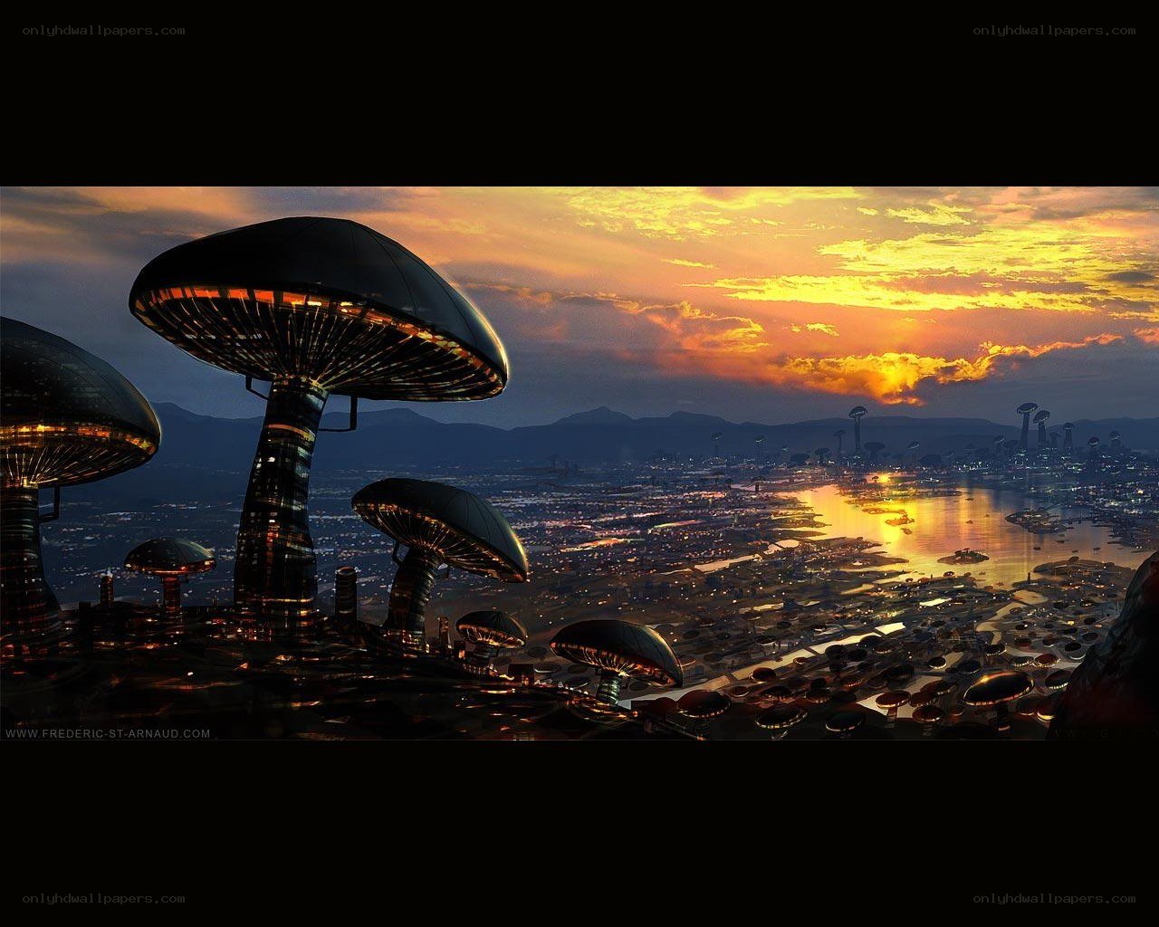Futuristic mushroom cityscape