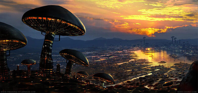 Futuristic Mushroom Structures — Orange