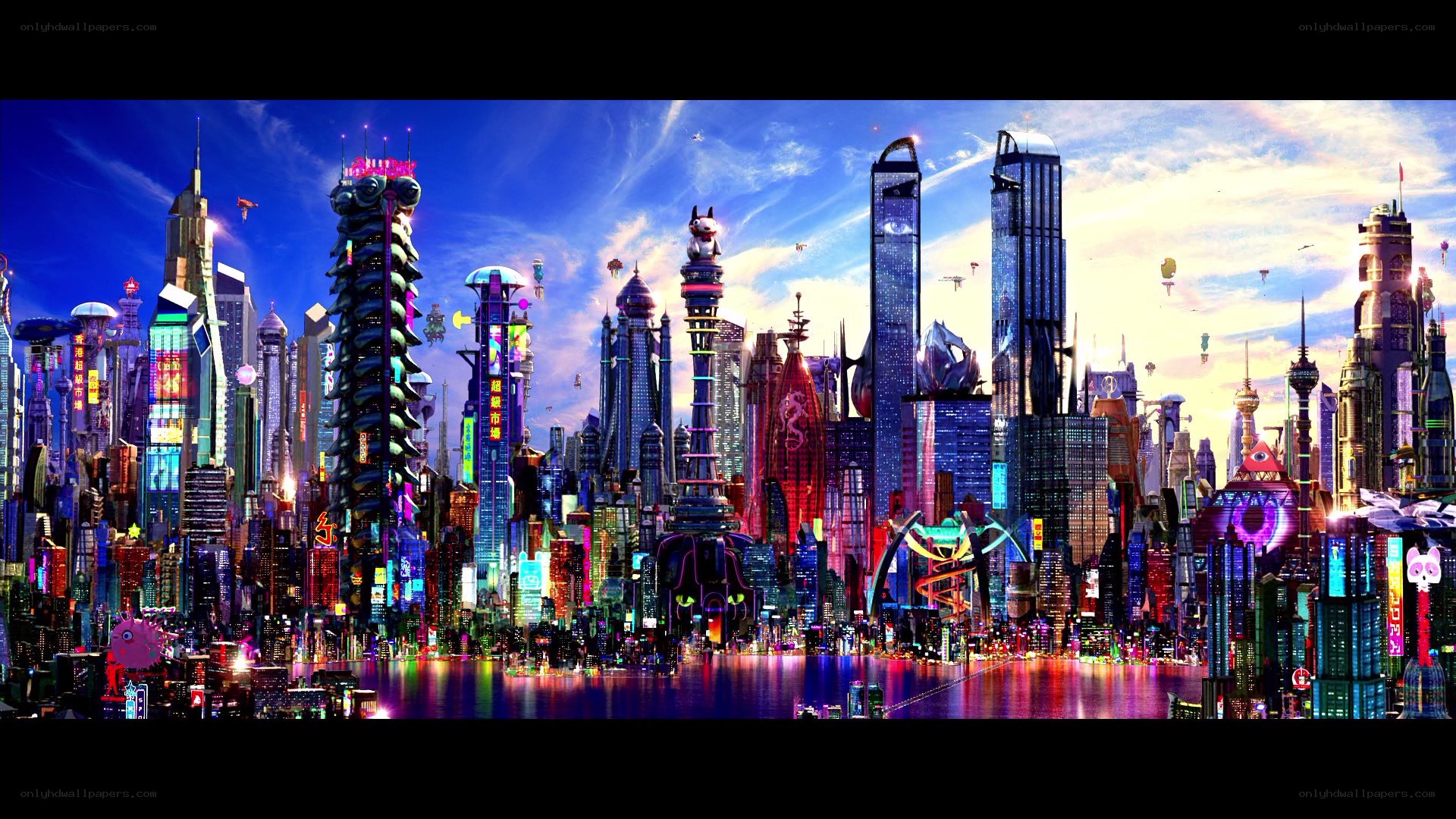 futuristic neon cityscape