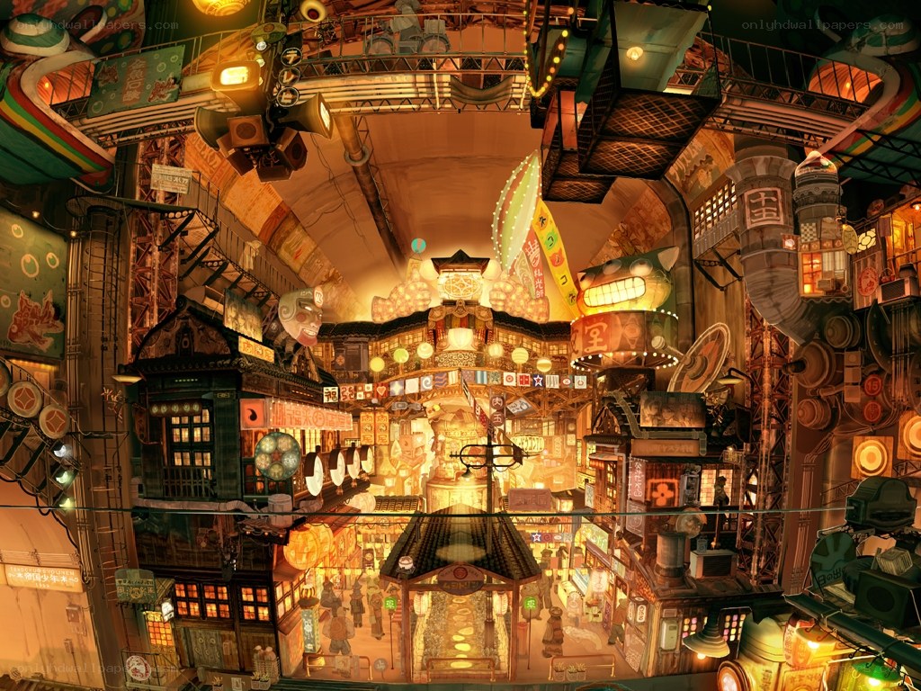 futuristic neon marketplace