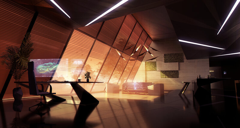 Futuristic Office Interior — Black