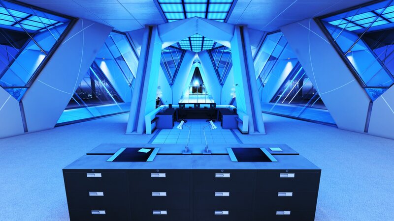 Futuristic Office Interior — Blue