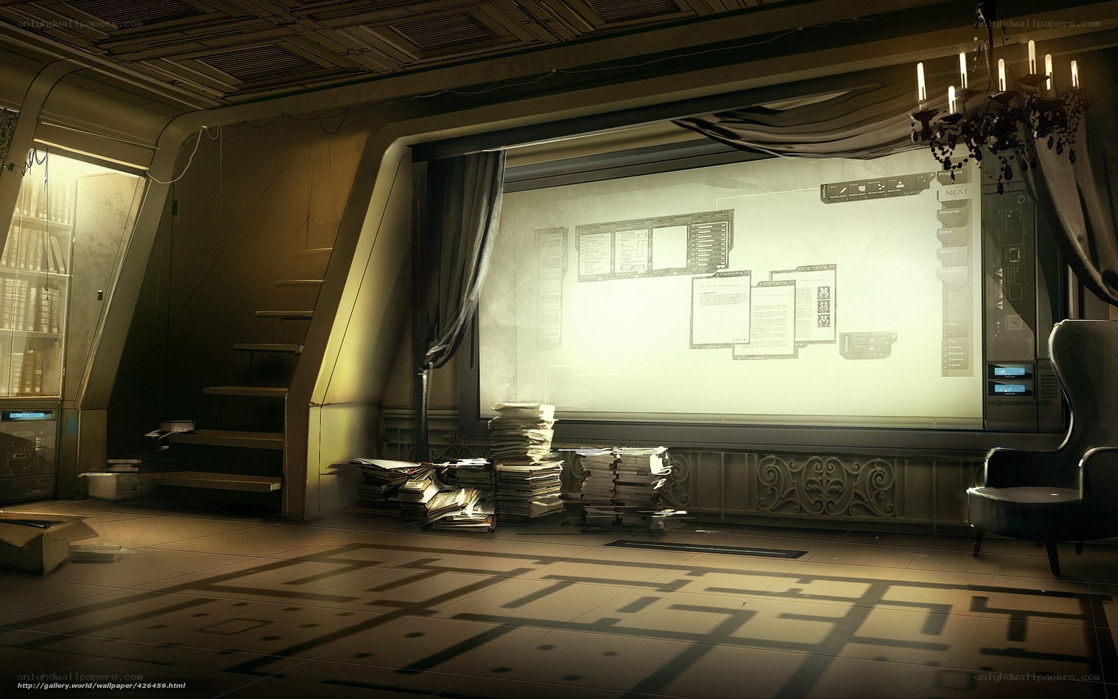 futuristic office with hologram