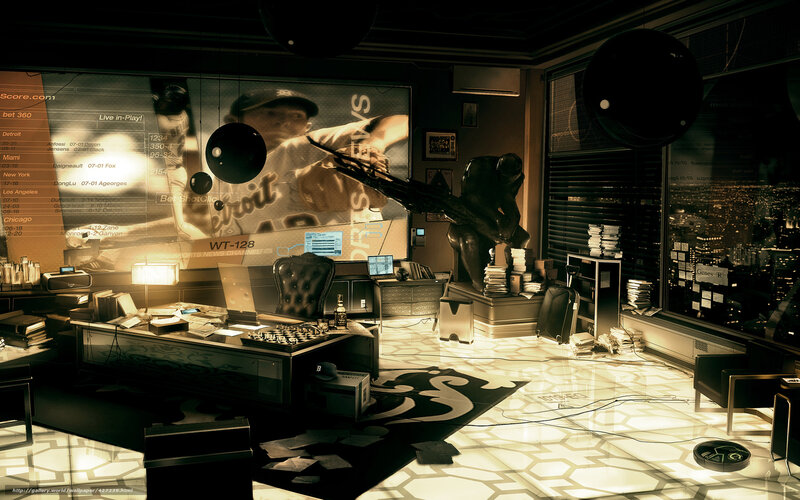 futuristic office with sports news